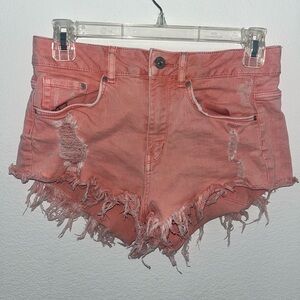 Distressed Coral Denim Shorts - H&M - Size 6 - Summer Wear - Jean Shorts